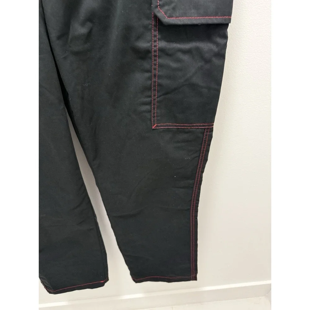 True Religion Mens 32 Black Cargo Pants Red Stitch Wide Leg Y2K Streetwear NWT